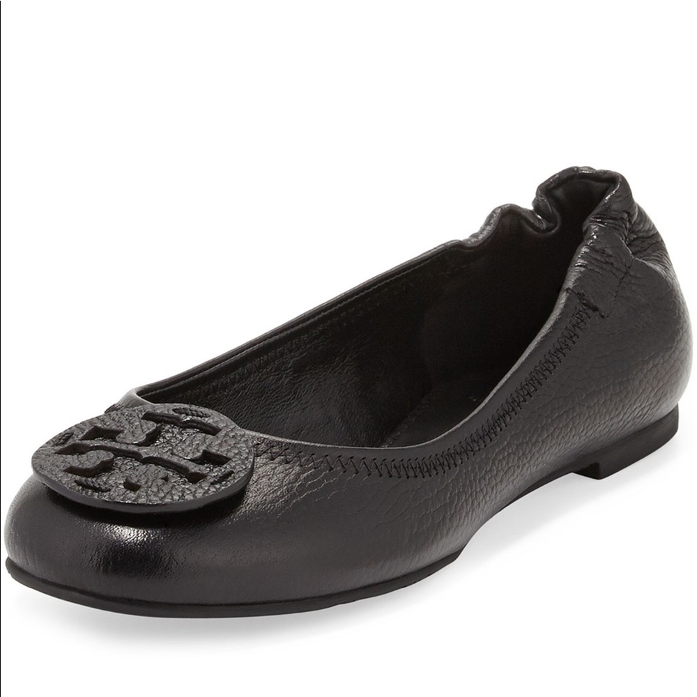 Tory Burch Reva Tumbled Leather Flat Black